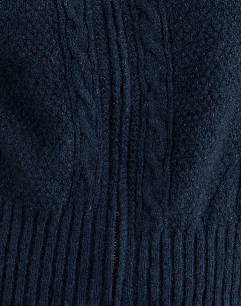 Anitra Cardigan in Cable Knit Navy