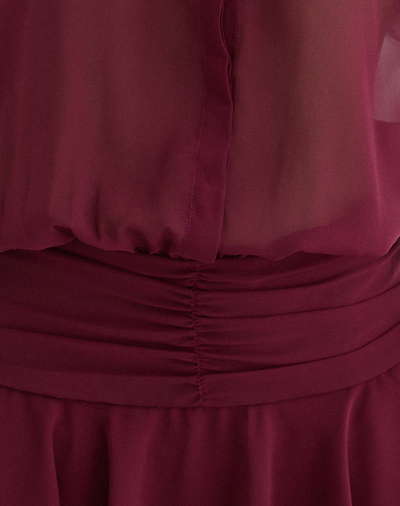 Azphira Long Sleeve Button Up Playsuit in Burgundy