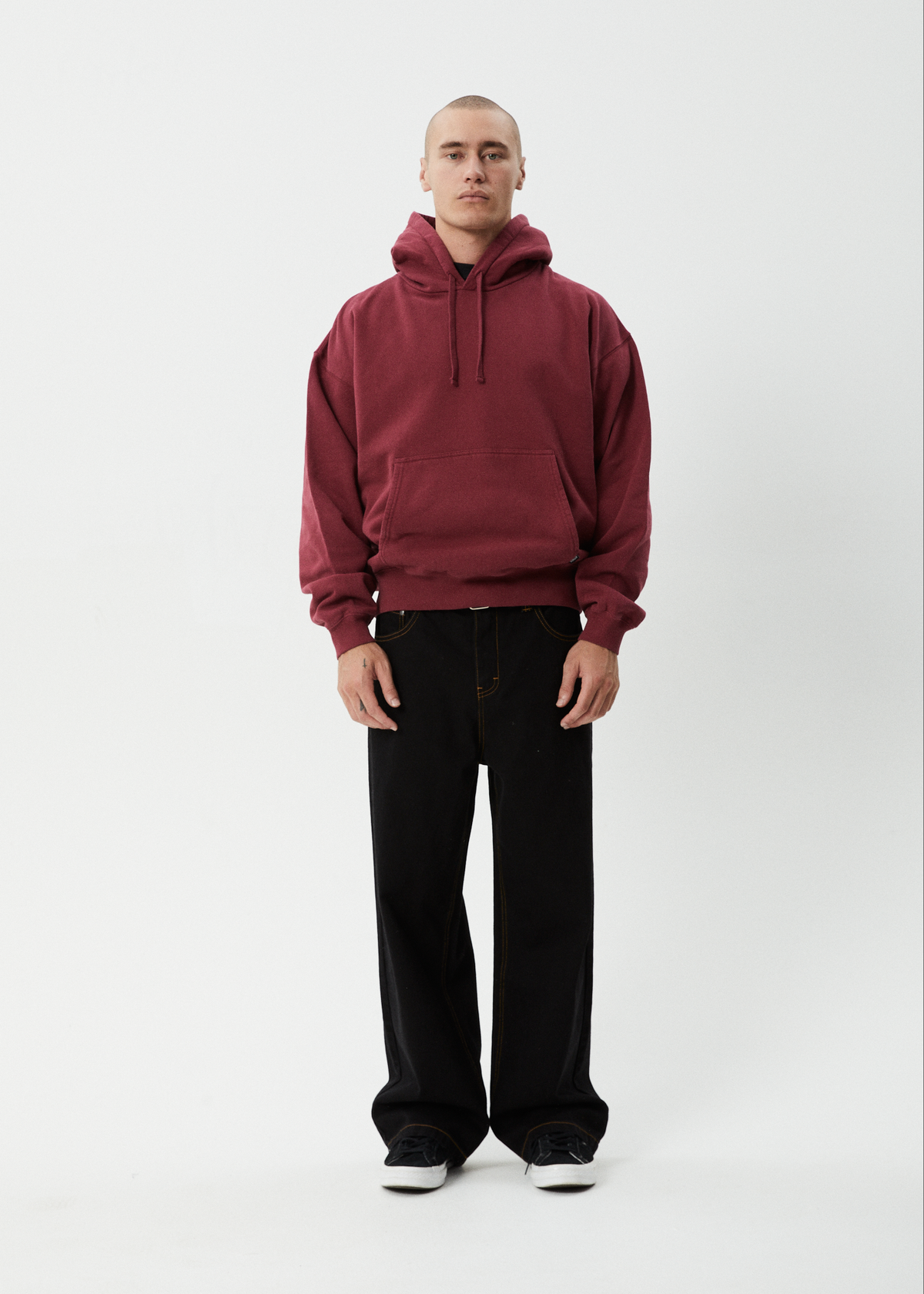 AFENDS Mens Genesis - Boxy Hoodie - Washed Burgundy