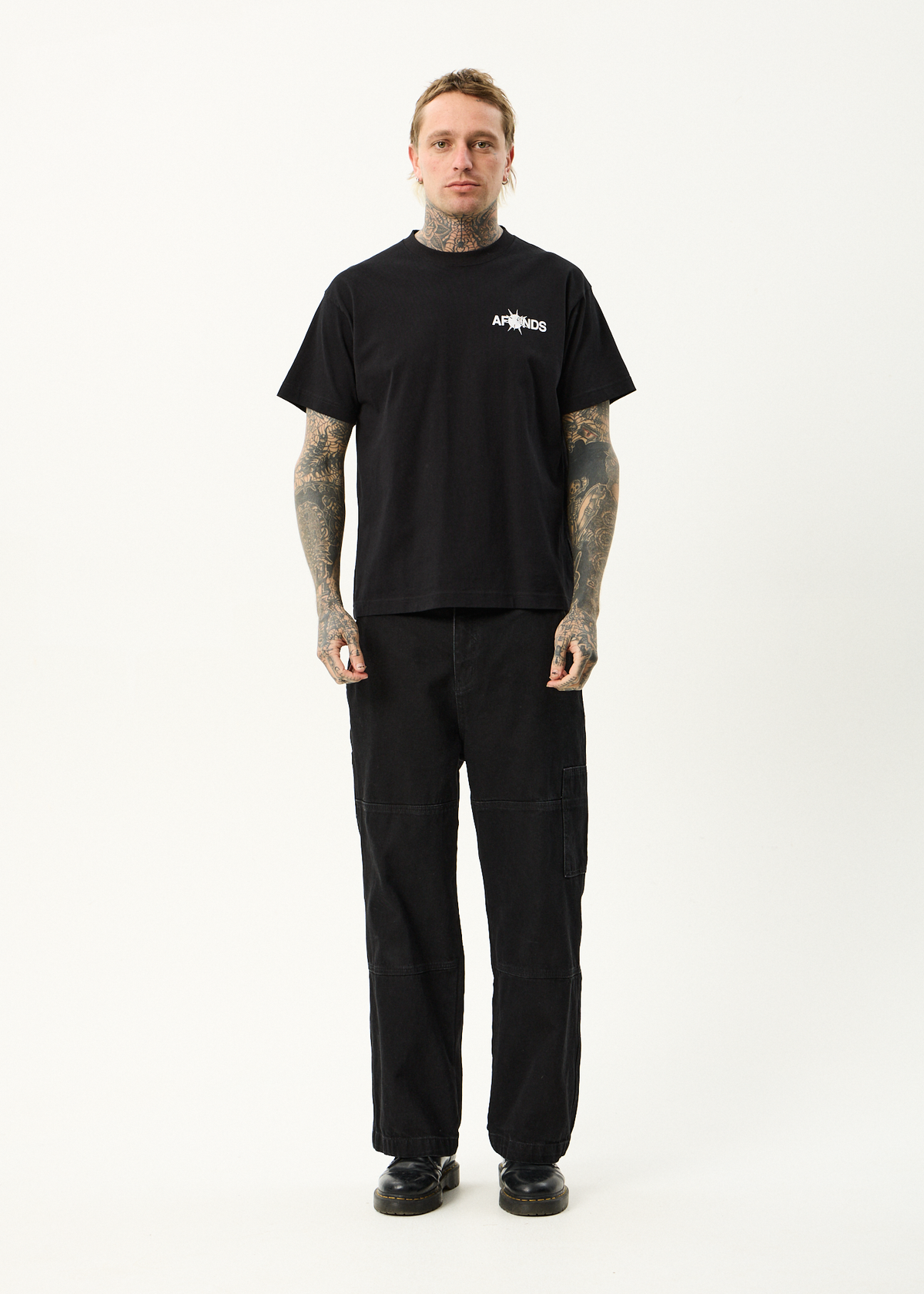 AFENDS Mens Spiked - Heavyweight Boxy Tee - Black
