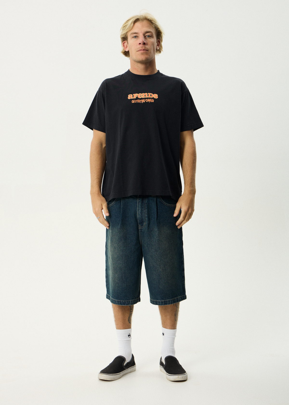 AFENDS Mens Simple Times - Boxy Tee - Stone Black