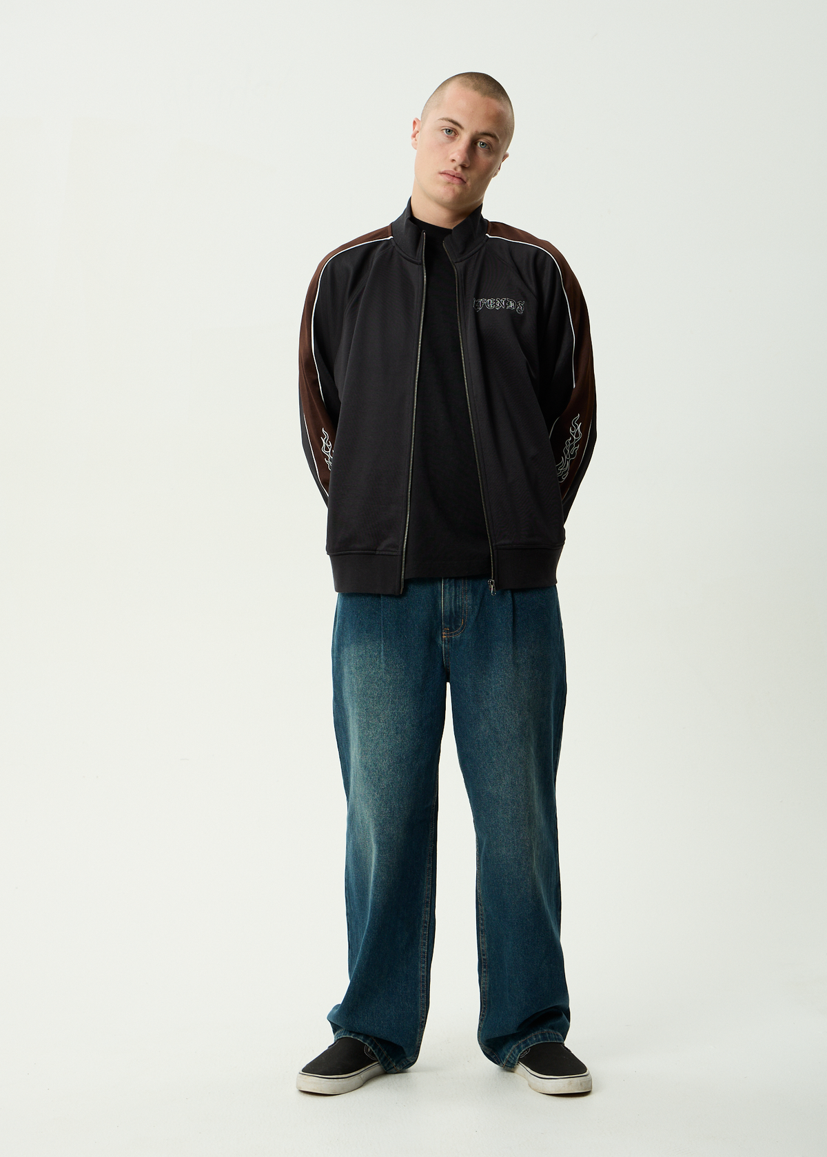 AFENDS Mens Machine - Zip Through Track Jacket - Black