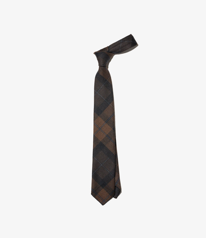 Neck Tie - Brown/Black Worsted Wool Plaid