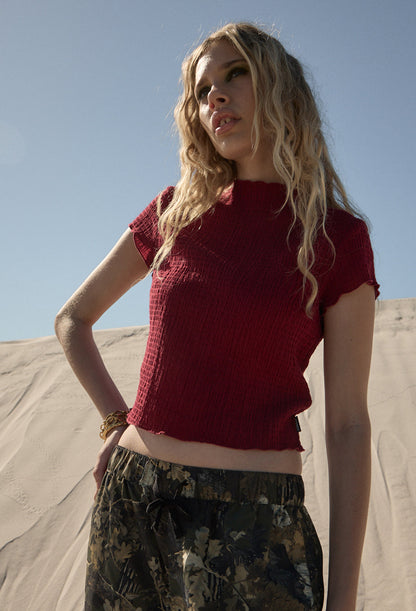AFENDS Womens Wren - Seersucker Top - Burgundy