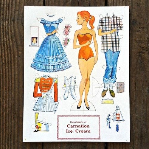 CARNATION ICE CREAM Paper Dolls Cardboard Toy 1950s