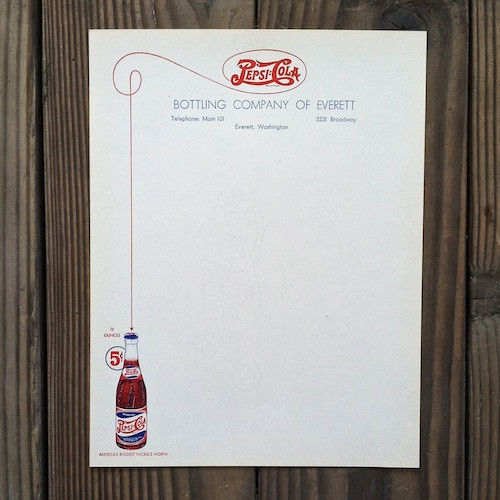 2 Original PEPSI COLA SODA Stationary Letterhead Sheet HIDDEN LOGO Everett NOS