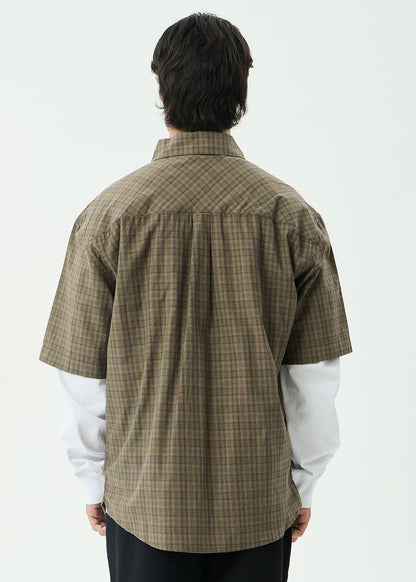 AFENDS Mens Shadow - Short Sleeve Shirt - Stone Check
