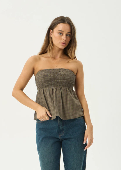 AFENDS Womens Mina Shadow - Strapless Top - Stone Check