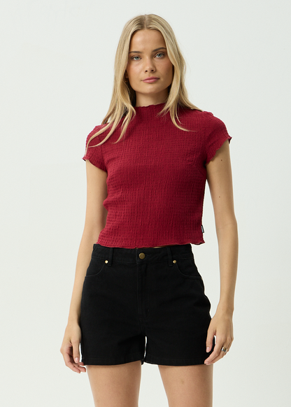 AFENDS Womens Wren - Seersucker Top - Burgundy