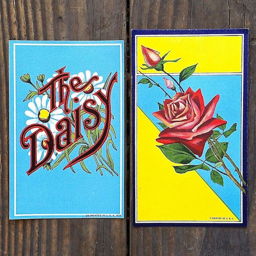 FLOWERED FLORAL BROOM Labels 1920s