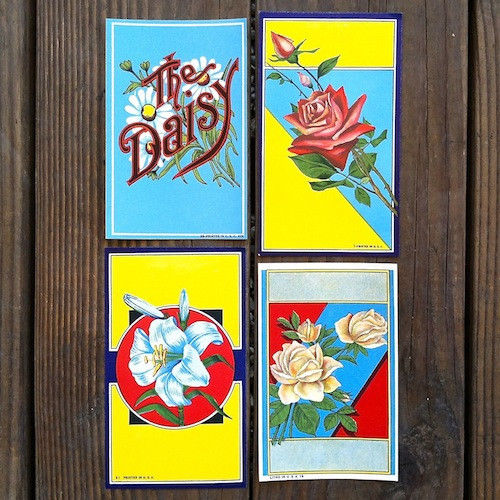 FLOWERED FLORAL BROOM Labels 1920s