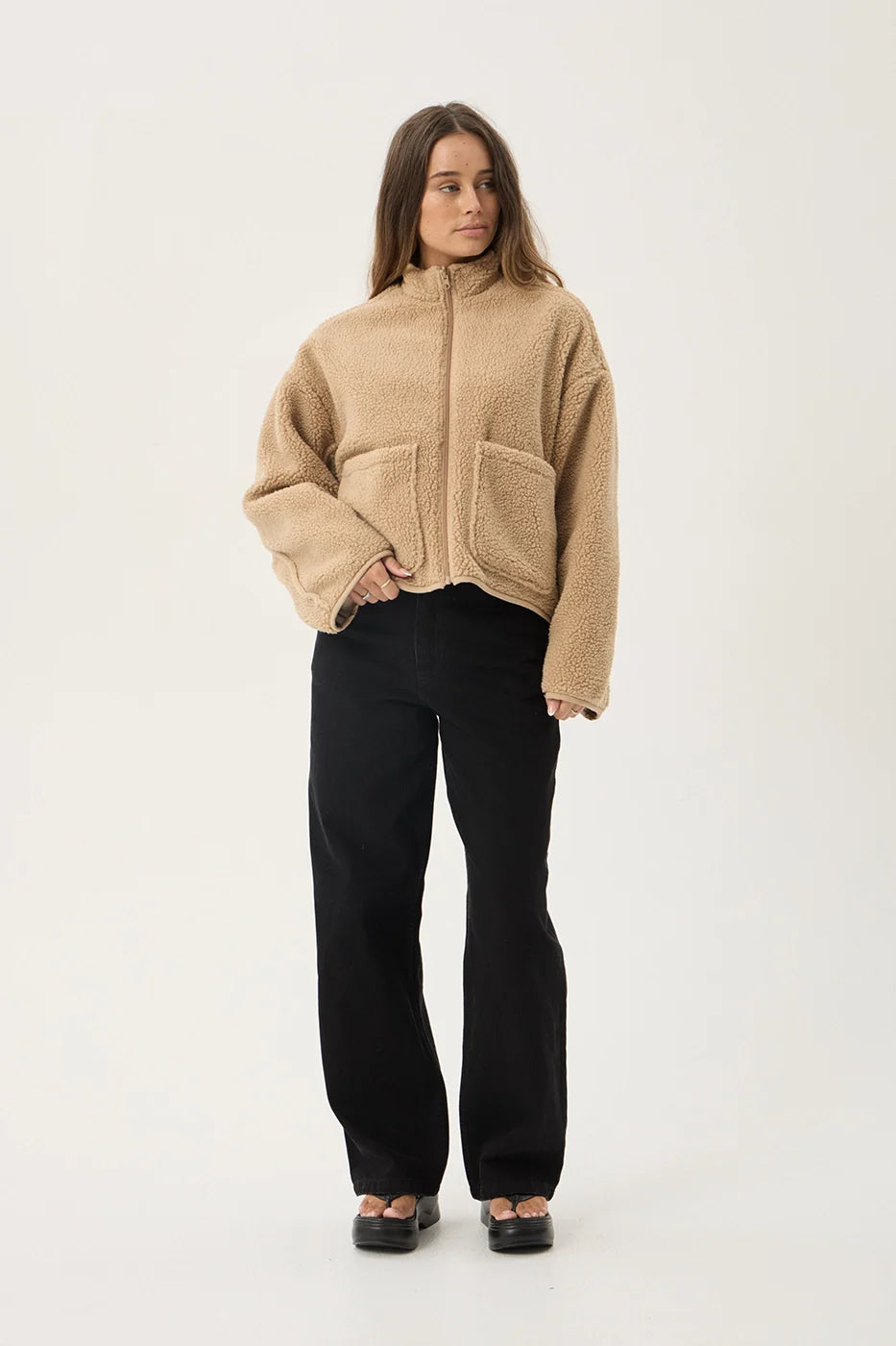AFENDS Womens Berlin - Reversible Polar Fleece Jacket - Almond Check