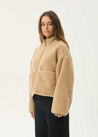 AFENDS Womens Berlin - Reversible Polar Fleece Jacket - Almond Check