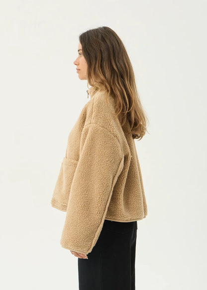 AFENDS Womens Berlin - Reversible Polar Fleece Jacket - Almond Check