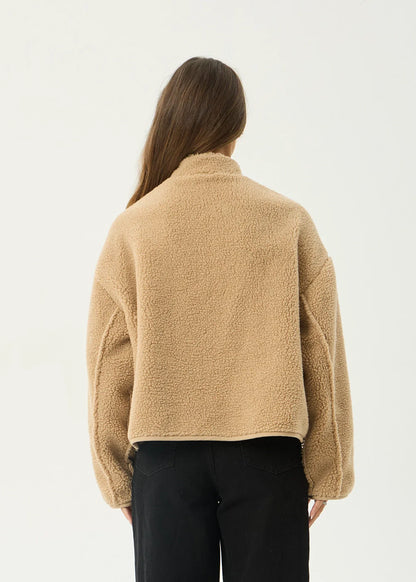 AFENDS Womens Berlin - Reversible Polar Fleece Jacket - Almond Check