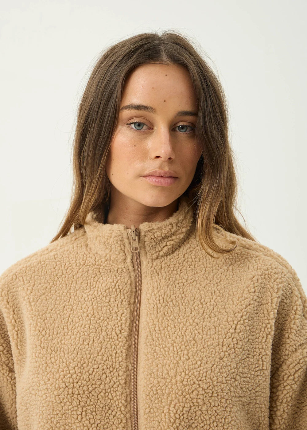 AFENDS Womens Berlin - Reversible Polar Fleece Jacket - Almond Check