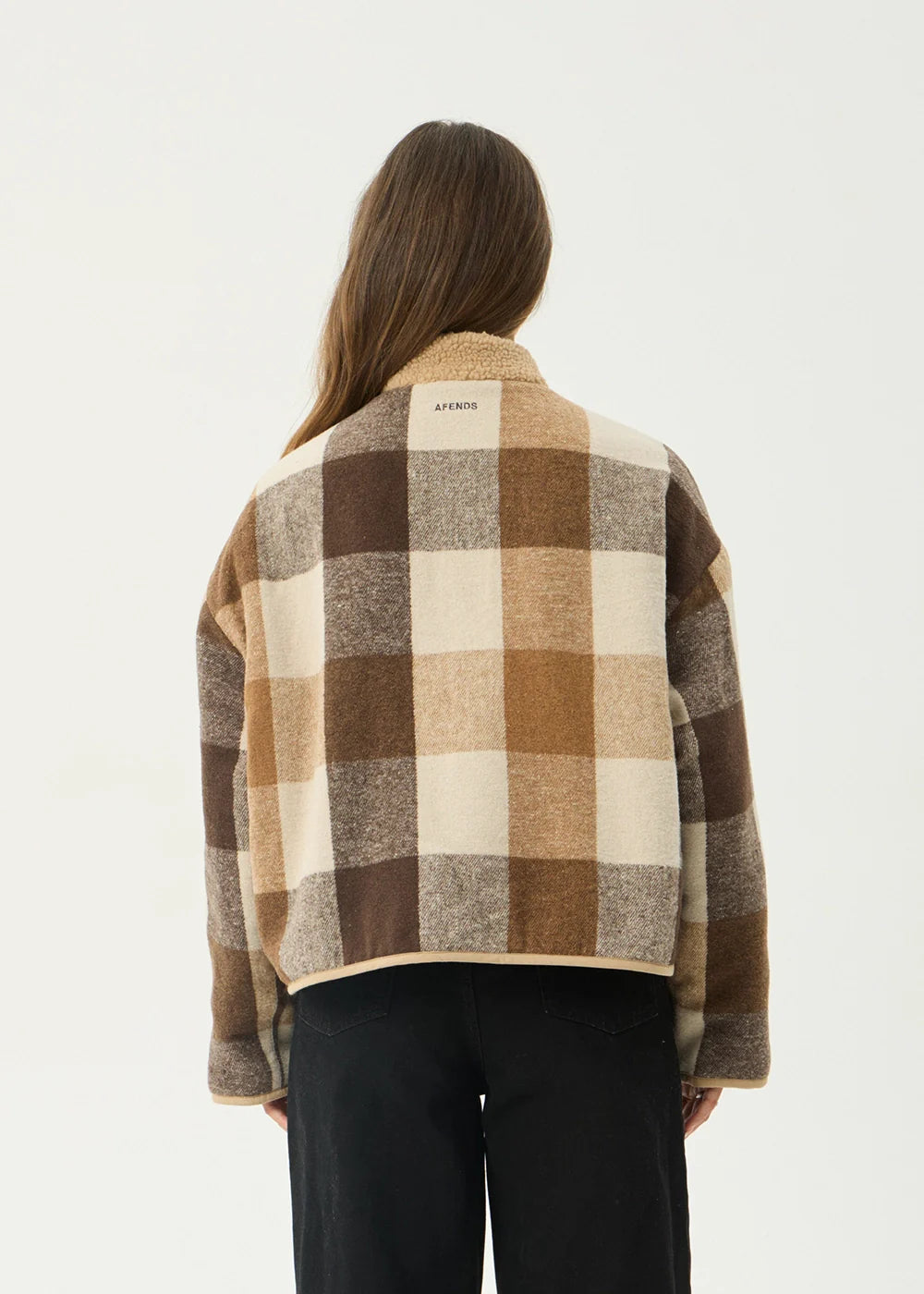 AFENDS Womens Berlin - Reversible Polar Fleece Jacket - Almond Check