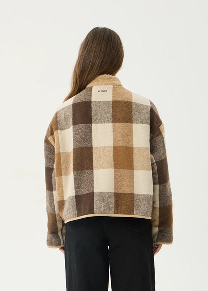 AFENDS Womens Berlin - Reversible Polar Fleece Jacket - Almond Check