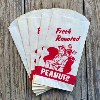5 WHOLESALE 1950s Vintage Original FRESH ROASTED PEANUTS Snack Paper Bag LOT