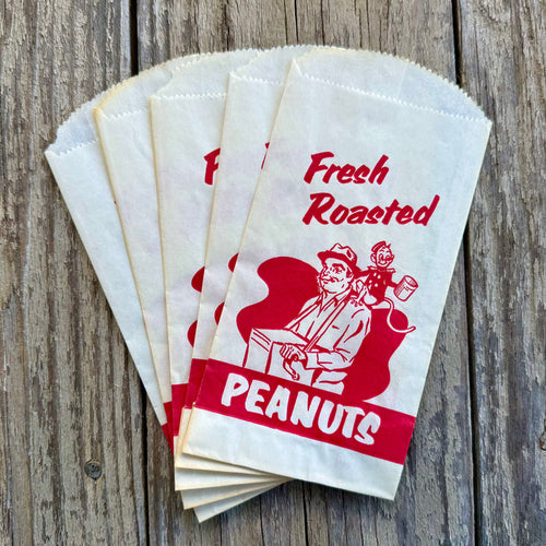 5 WHOLESALE 1950s Vintage Original FRESH ROASTED PEANUTS Snack Paper Bag LOT