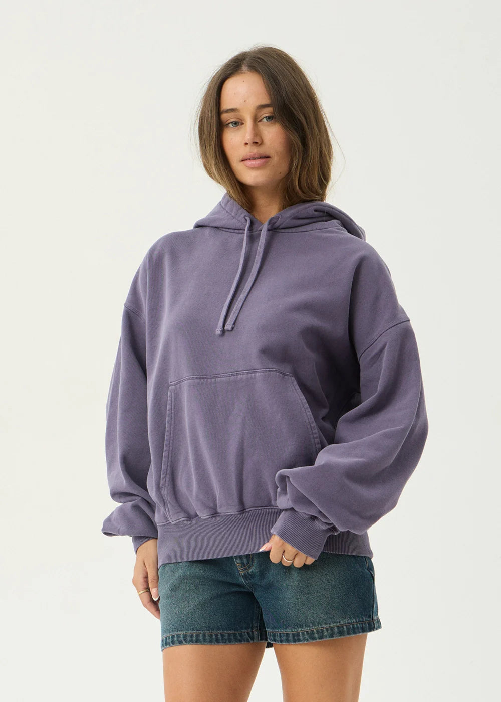 AFENDS Mens Genesis - Boxy Pull On Hood - Vintage Aubergine