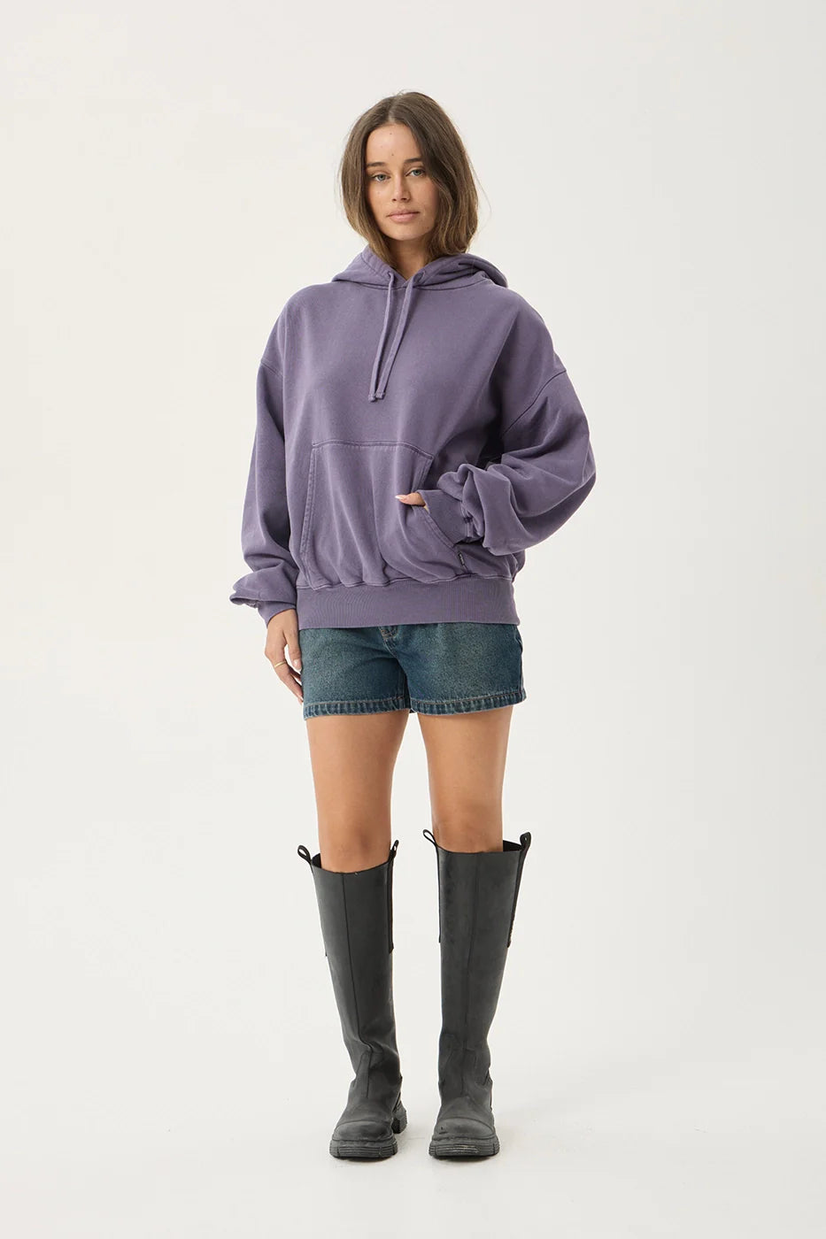 AFENDS Mens Genesis - Boxy Pull On Hood - Vintage Aubergine
