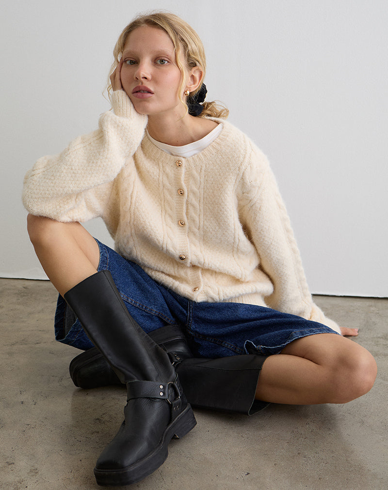 Aceso Cardigan in Brush Knit Ivory