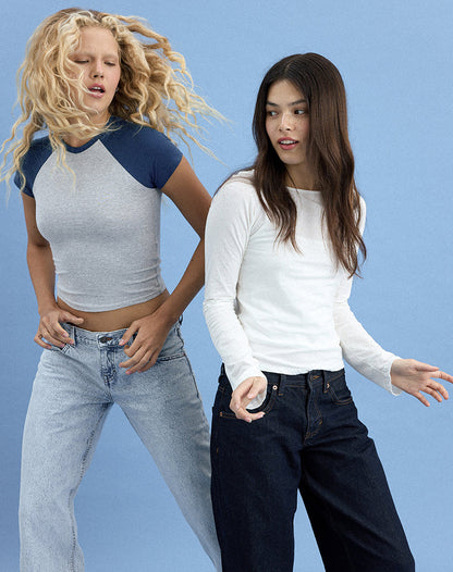 Agneta Tee in Grey Marl and Navy Combination