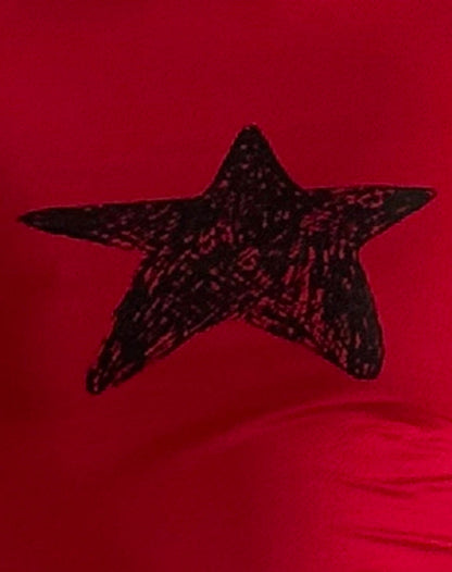 Amabon Long Sleeve Top in Adrenaline Red with Black Star
