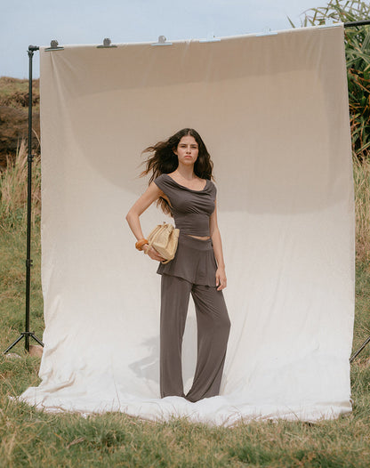 Amata Trouser Skirt in Cupro Dark Brown