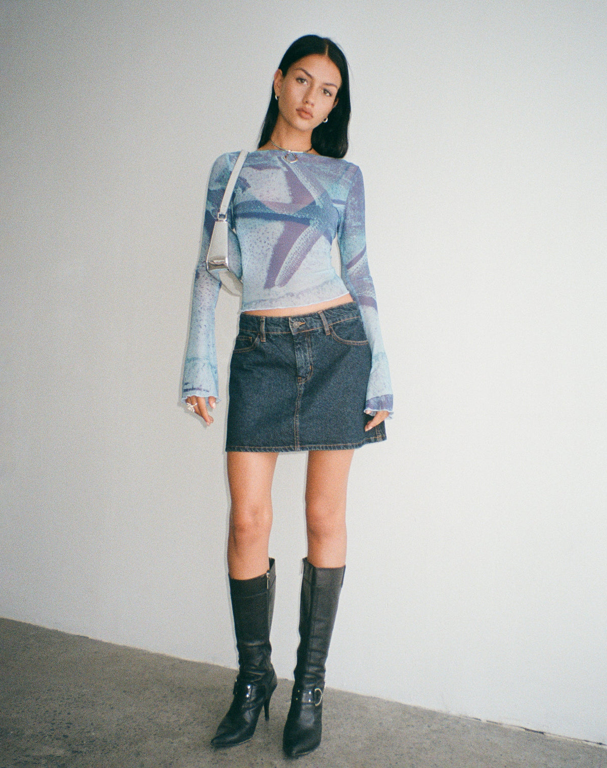 Anchi Mesh Long Sleeve Top in Blue Starfish Photoprint