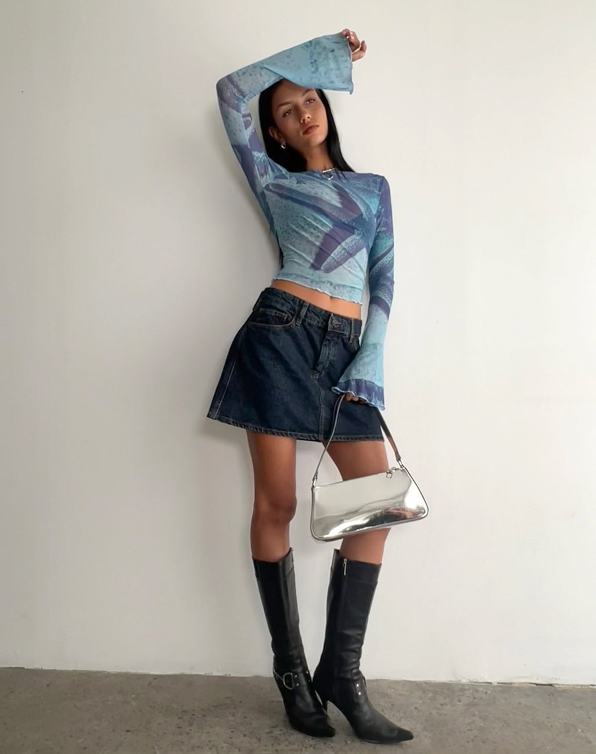 Anchi Mesh Long Sleeve Top in Blue Starfish Photoprint