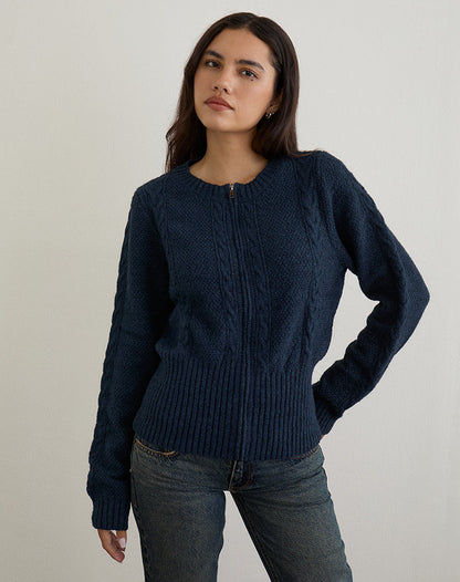 Anitra Cardigan in Cable Knit Navy
