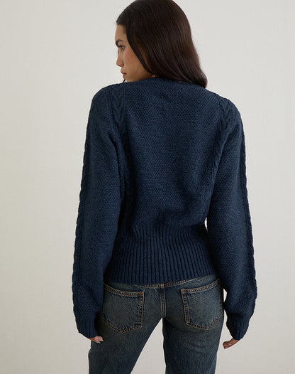 Anitra Cardigan in Cable Knit Navy