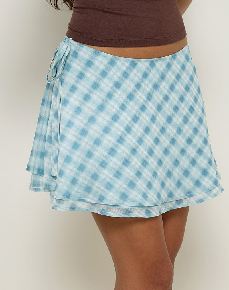 Anora Mini Skirt in Blurred Check Blue