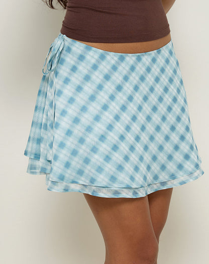 Anora Mini Skirt in Blurred Check Blue