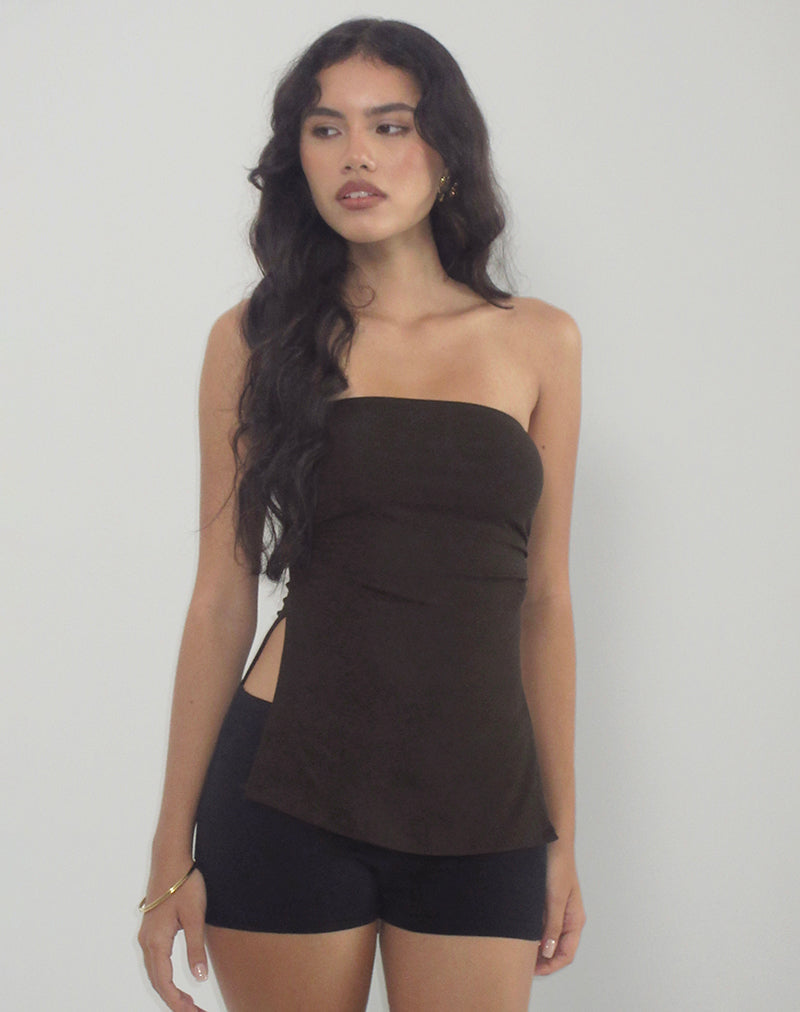 Aravie Ruched Bandeau Top in Chocolate Brown