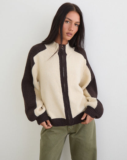 Asrar Jumper in Knit Cream and Brown