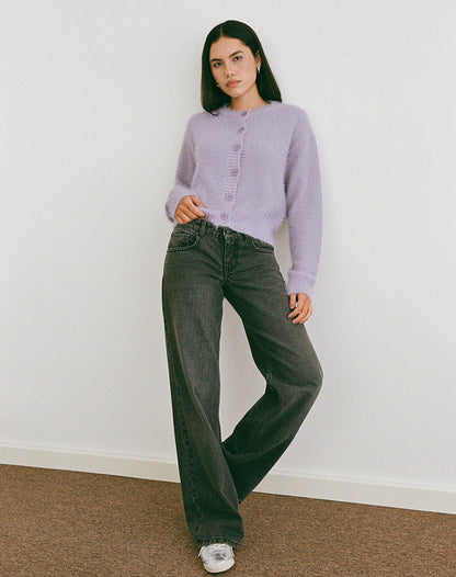 Audrina Cardigan in Fluffy Knit Dusty Lilac