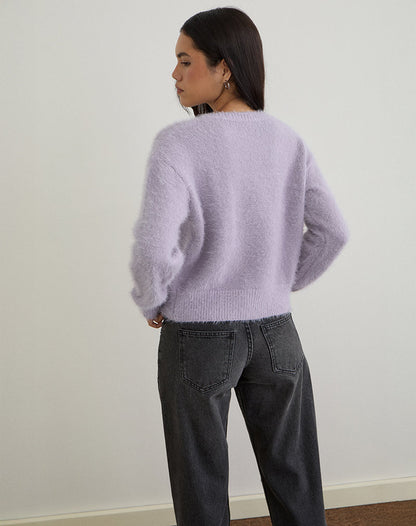 Audrina Cardigan in Fluffy Knit Dusty Lilac