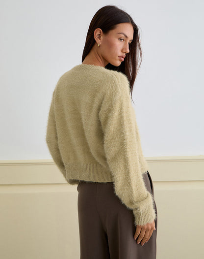 Audrina Cardigan in Fluffy Knit Sage