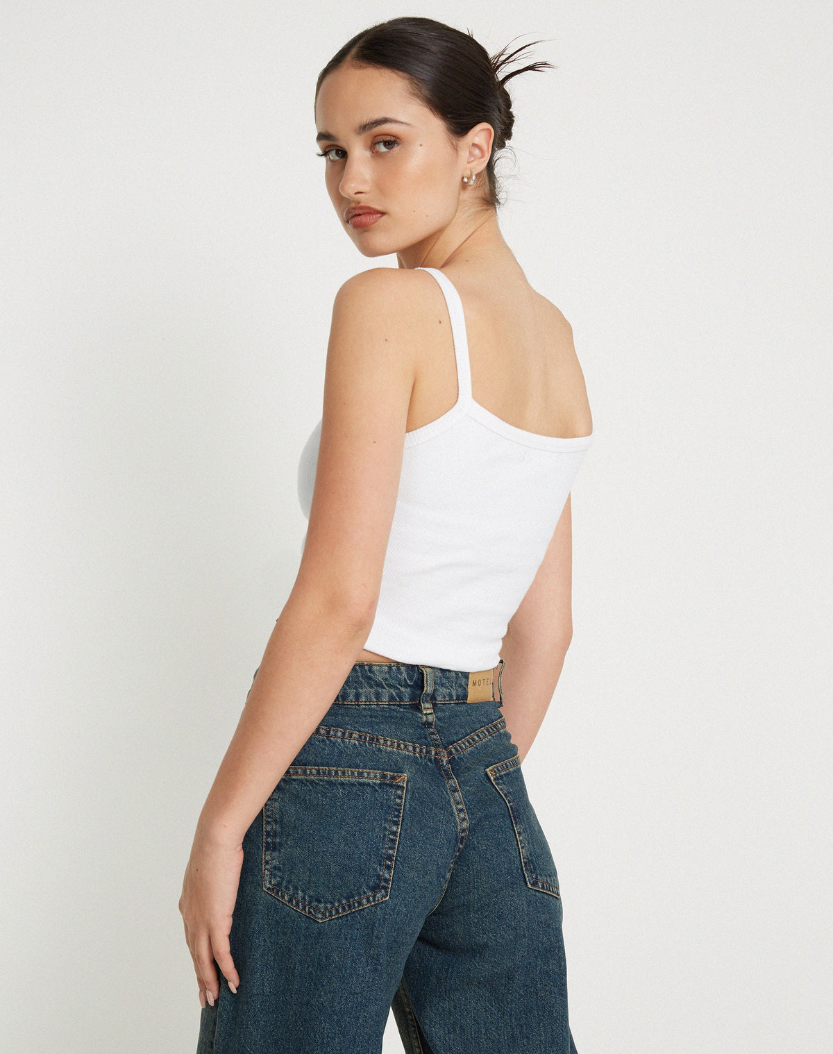 Aus Ribbed Vest Top in White