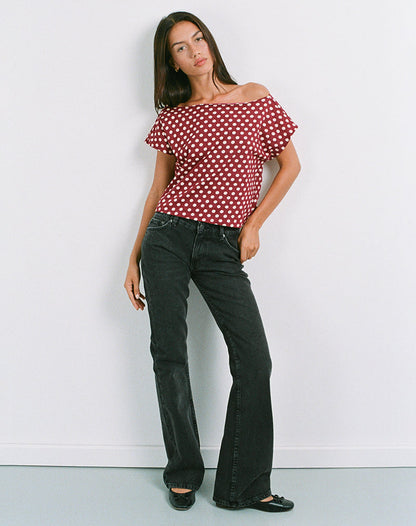 Balia Asymmetric Short Sleeve Top in Polka Wine