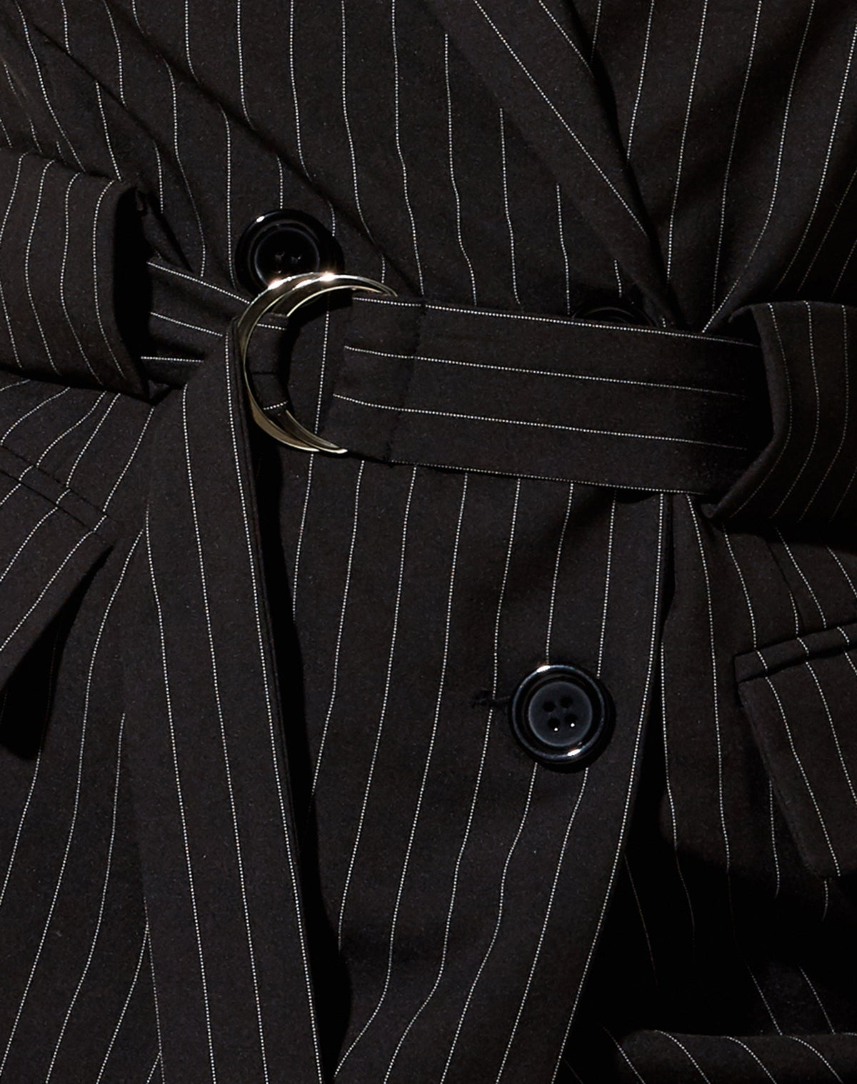 Belted Blazer in Pinstripe Black
