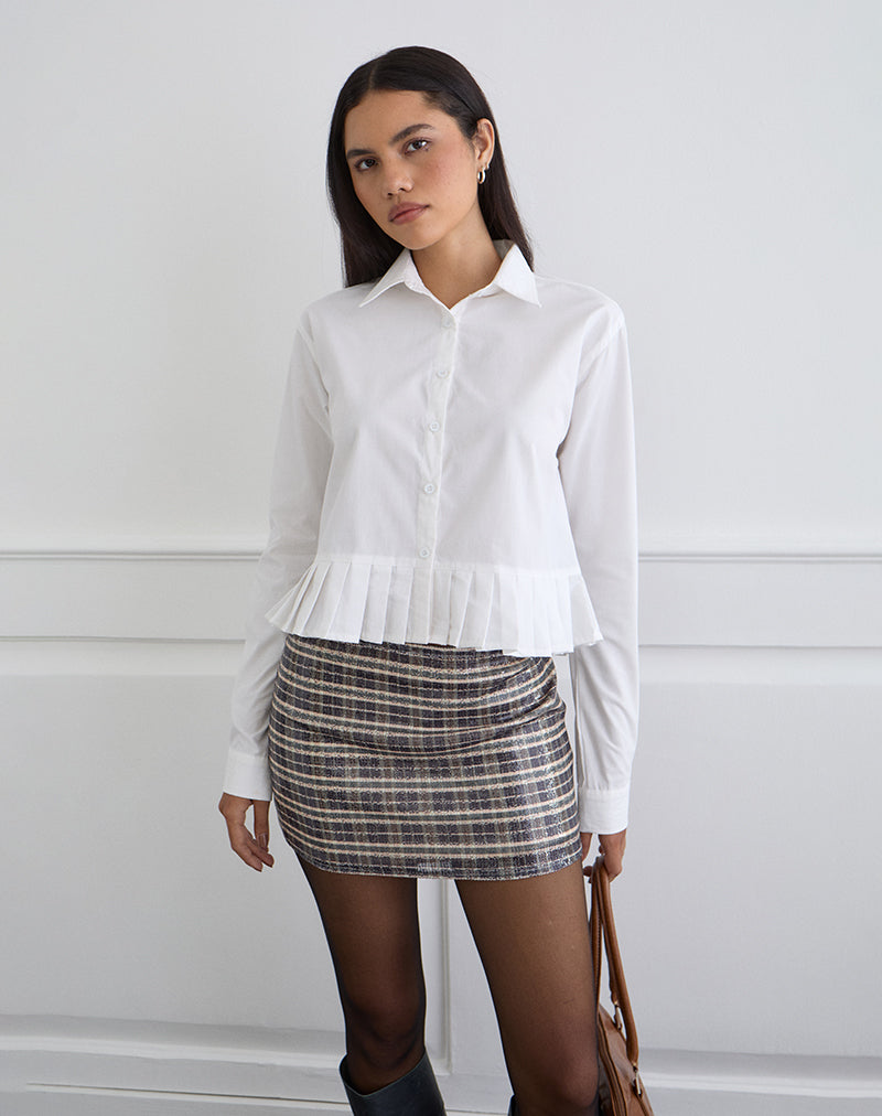 Bisian Pleated Hem Shirt in Poplin White