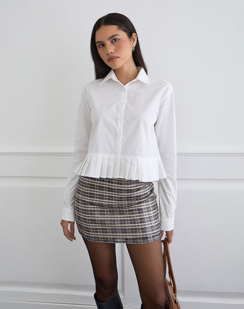Bisian Pleated Hem Shirt in Poplin White
