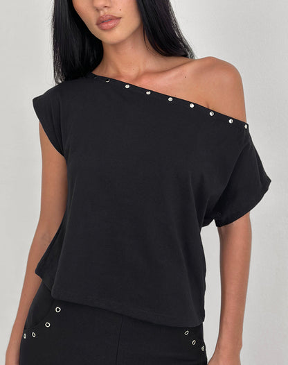 Bizzy Top in Jersey Black with Studs