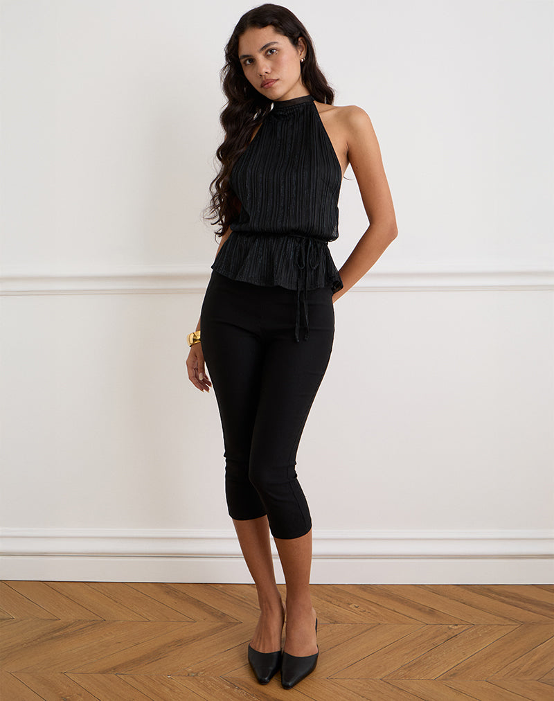 Brienne Top in Chiffon Plisse Black with Lining