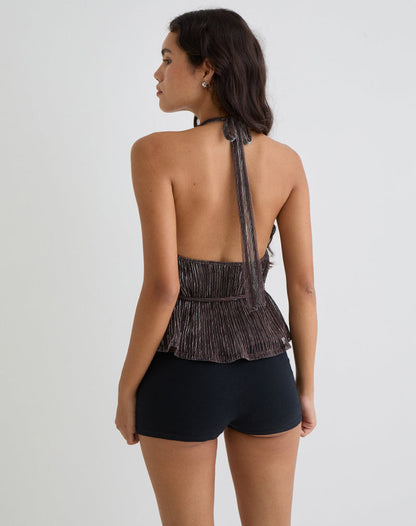 Brienne Top in Brown Shimmer Sheer Plisse