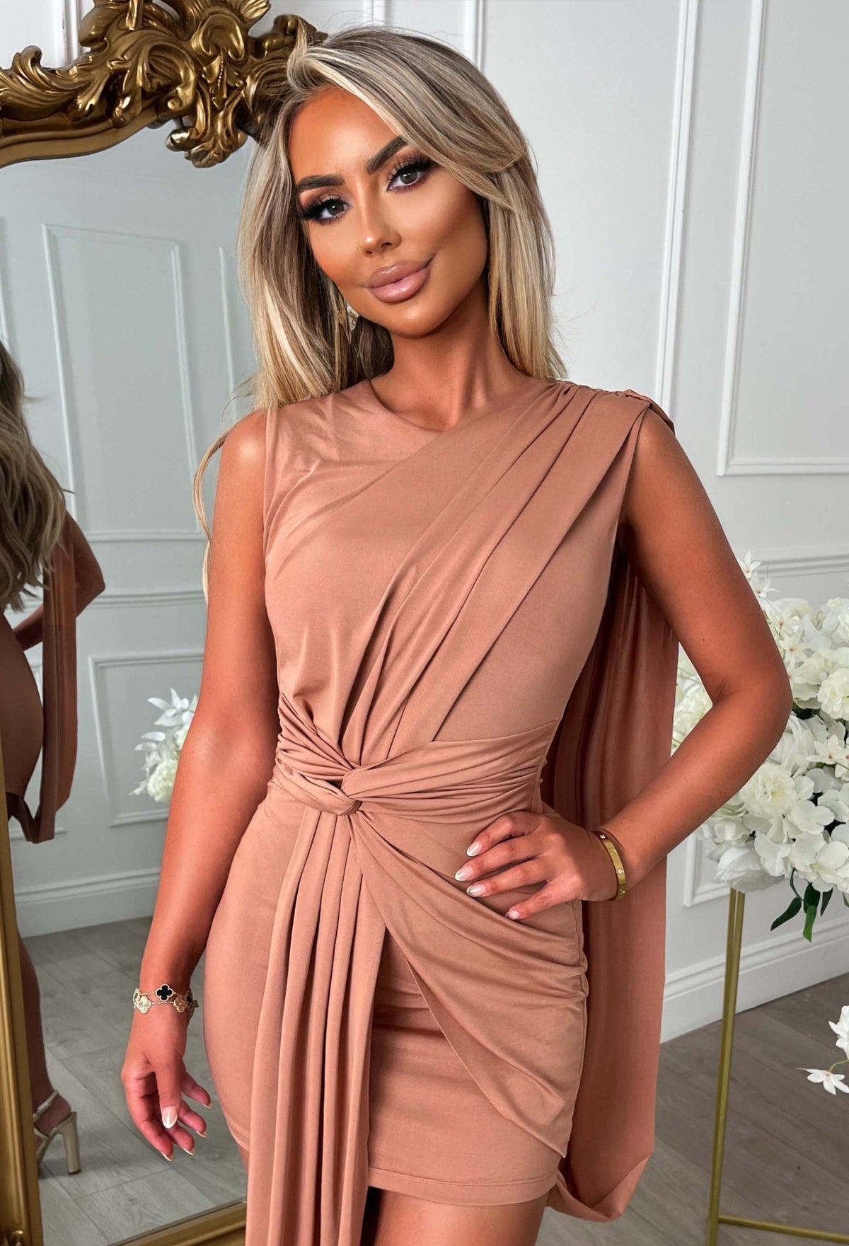 Artemis Pink Drape Front Mini Dress